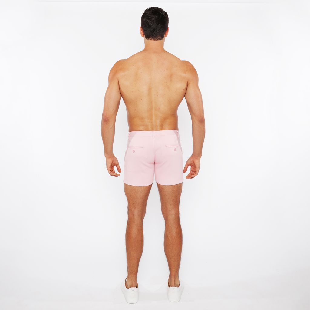 PINK BUD 5"INSEAM LINEN-LOOK TEXTURED STRETCH KNIT CHINO SHORTS W/ZIP POCKETS ST-1986-09