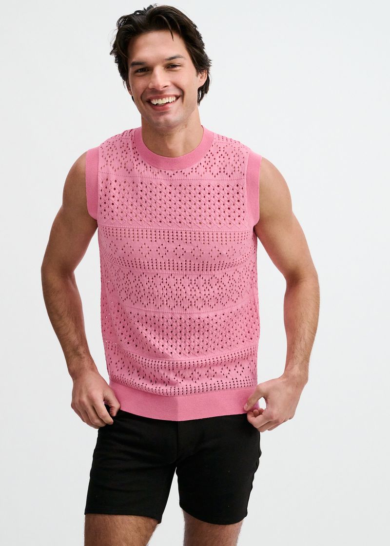 CREPE PINK POINTELLE OPEN KNIT VEST ST-24310
