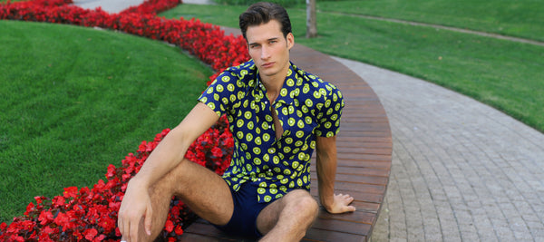 NAVY/KIWI FRUITS PRINTED COTTON KNIT JERSEY SHORT SLEEVE SHIRT ST-9330