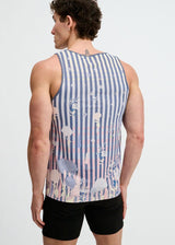 SLATE/BLUSH STRIPES PRINTED STRETCH MESH TANK ST-11149