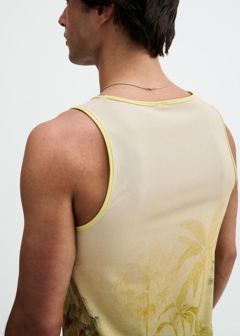 GOLD/GREEN TROPICS PRINTED STRETCH MESH TANK ST-11146