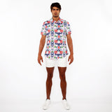 SLATE/SIENNA FLORAL PRINTED COTTON KNIT JERSEY SHORT SLEEVE SHIRT ST-9338