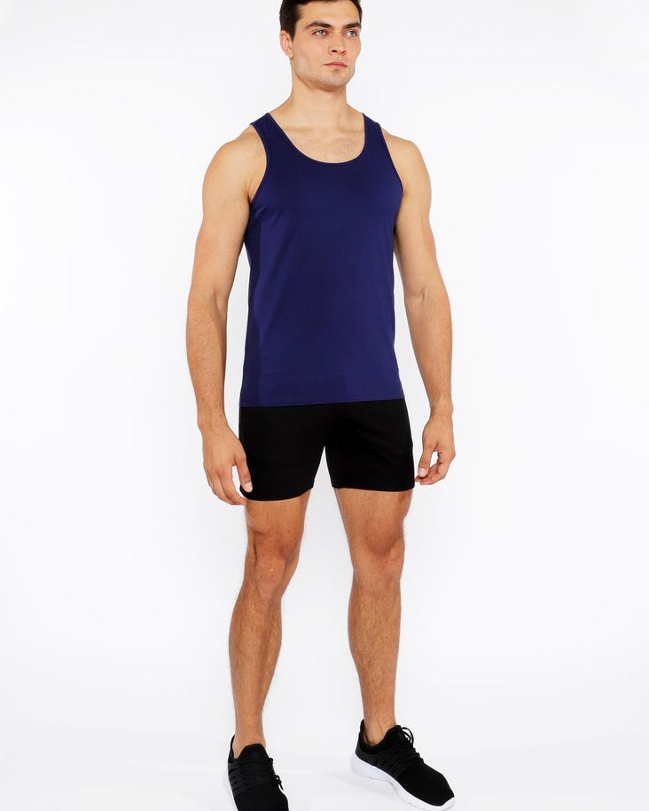 NAVY CIRCLE SPINE LASER CUT STRETCH JERSEY TANK TOP ST-20050