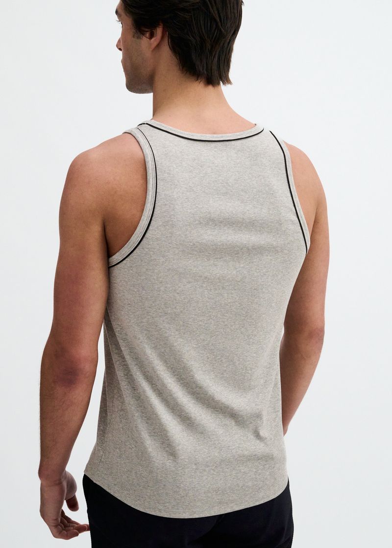 GUNPOWDER/BLACK RIB STRETCH COTTON/TENCEL TANK W/FINE PIPING DETAIL STA-16011