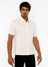 PARFAIT/WHITE STRETCH OPEN KNIT STRIPES SHORT SLEEVE SHIRT W/ RIB COLLAR ST-24069
