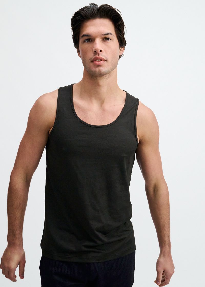 BLACK GEOMETRIC STRETCH MESH PERFORMANCE TANK ST-295