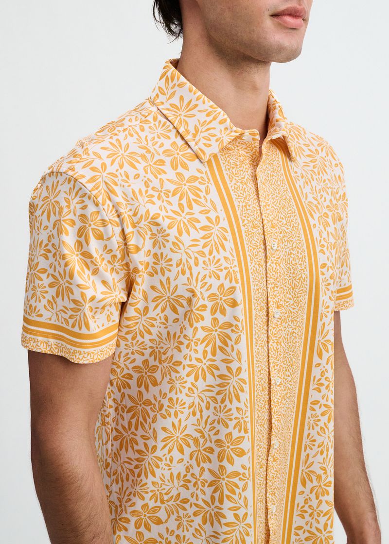 BUMBLEBEE/WHITE DUO-PATTERN EDGE PRINT COTTON KNIT JERSEY SHORT SLEEVE SHIRT ST-9372