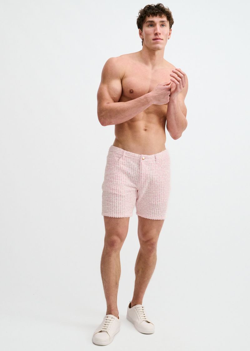 CREPE PINK 5" INSEAM TWEED-LOOK JACQUARD STRETCH KNIT JEANS SHORTS ST-1932-102