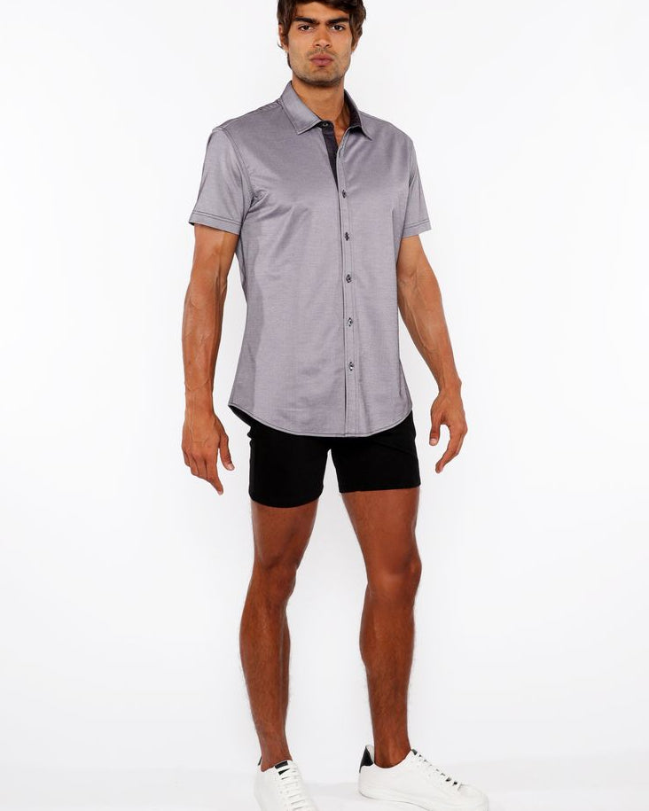 RAISIN SOLID STRETCH JERSEY KNIT SHORT SLEEVE SHIRT W/CONTRAST PLACKET ST-963-04