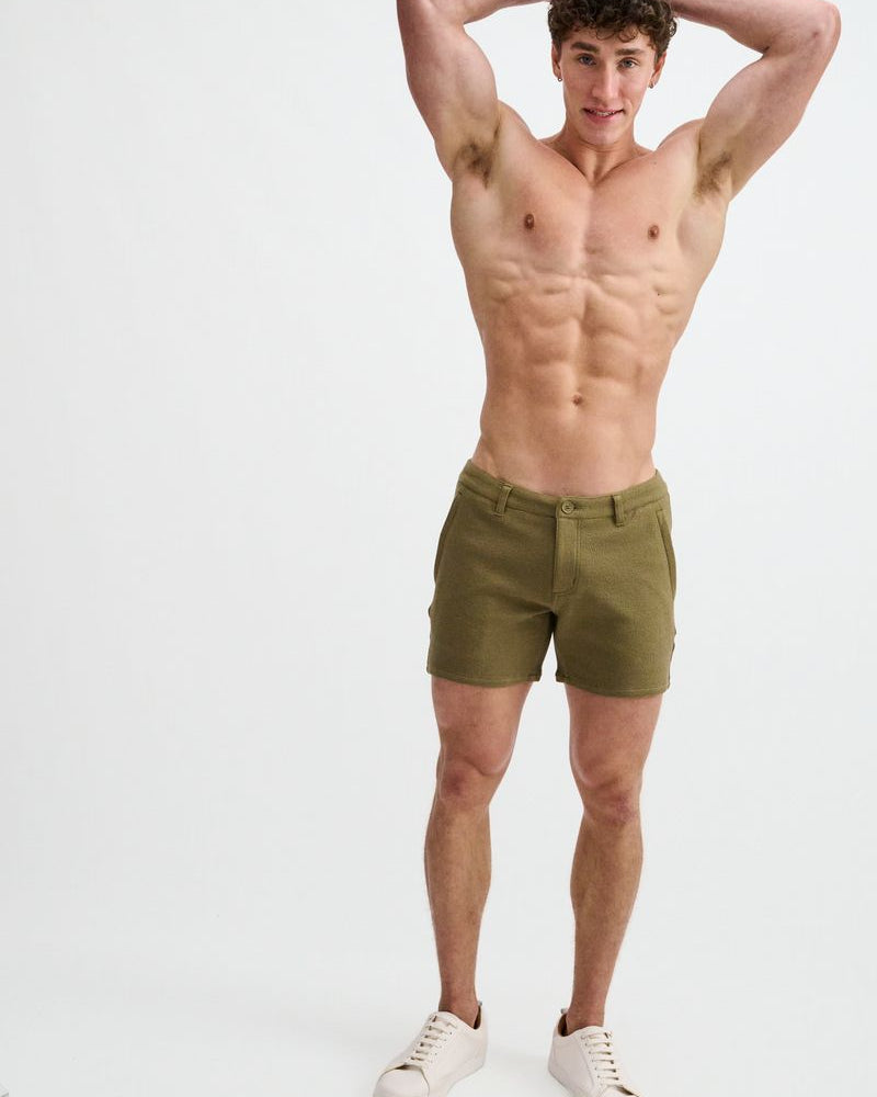 JUNGLE GREEN 5" INSEAM TEXTURED STRETCH KNIT CHINO SHORTS W/ ZIP POCKETS ST-1986-10