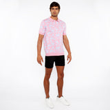 PINK/SKY LEAVES JACQUARD KNIT 3-BUTTON POLO ST-24305