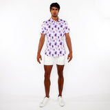 PURPLE/JADE ROSES 3D PRINT COTTON JERSEY KNIT SHORT SLEEVE SHIRT W/CONTRAST STRIPE PLACKET ST-9325