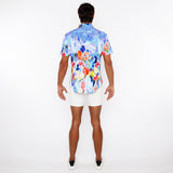 COBALT/MULTI FLORAL ABSTRACT BORDER PRINT COTTON JERSEY KNIT SHORT SLEEVE SHIRT ST-9339