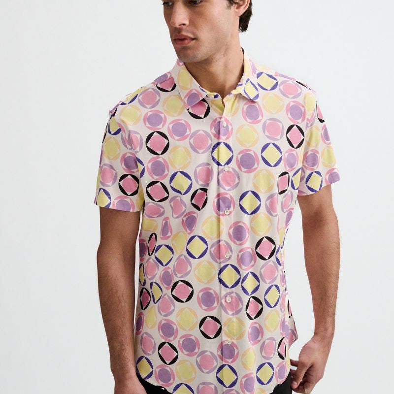THISTLE/PETAL DOTS PRINTED COTTON KNIT JERSEY SHORT SLEEVE SHIRT ST-9366