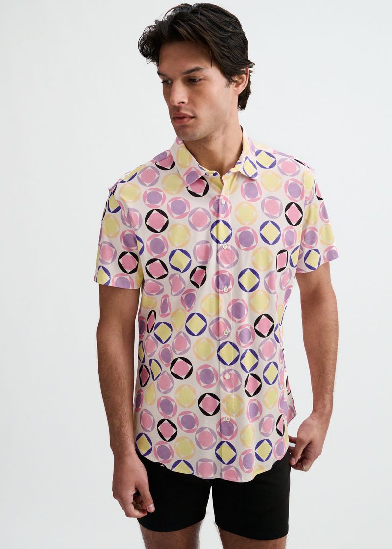 THISTLE/PETAL DOTS PRINTED COTTON KNIT JERSEY SHORT SLEEVE SHIRT ST-9366