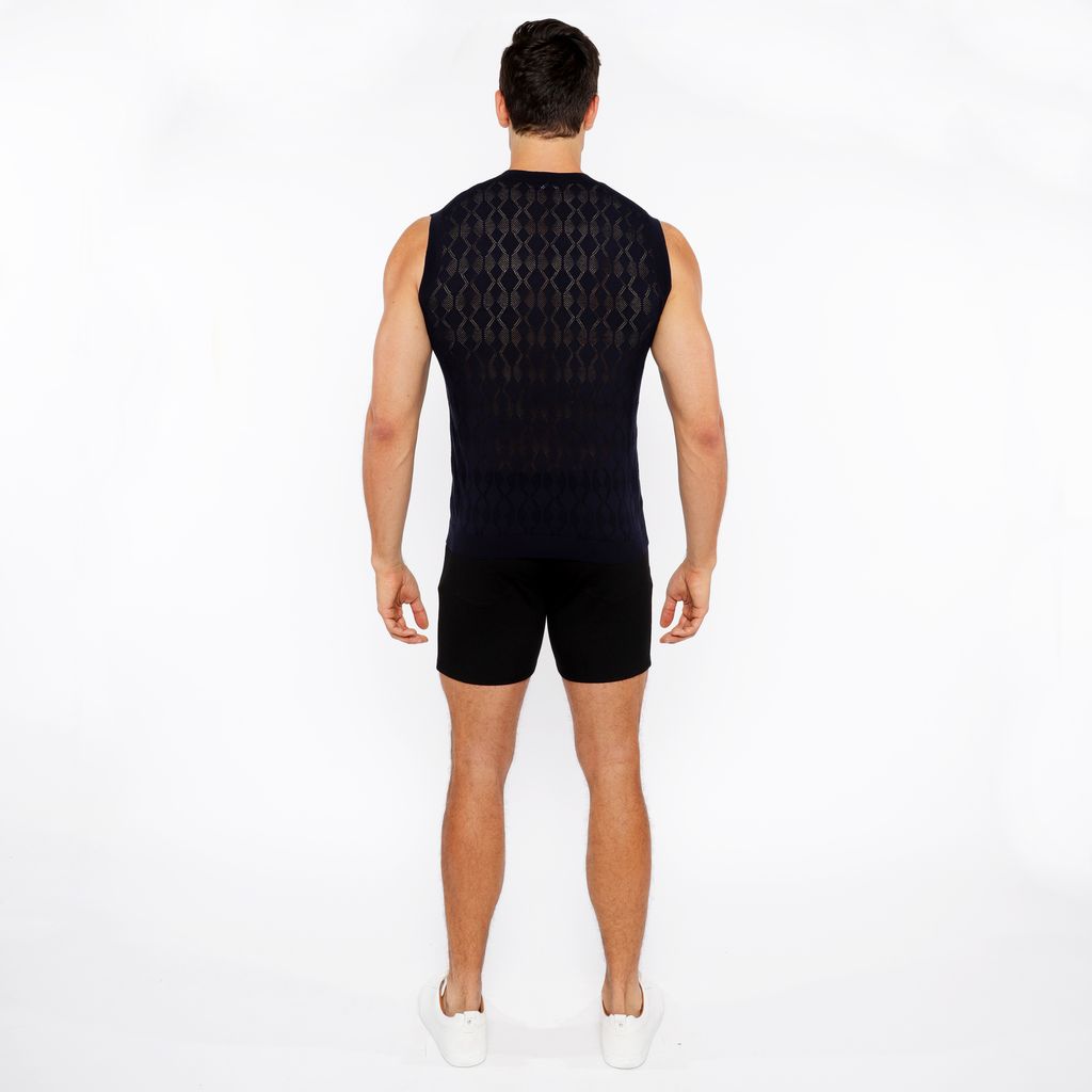 NAVY DIAMOND POINTELLE KNITTED VEST ST-24301