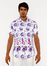 FUCHSIA/SPROUT FLORAL PRINTED COTTON KNIT JERSEY SHORT SLEEVE SHIRT ST-9335