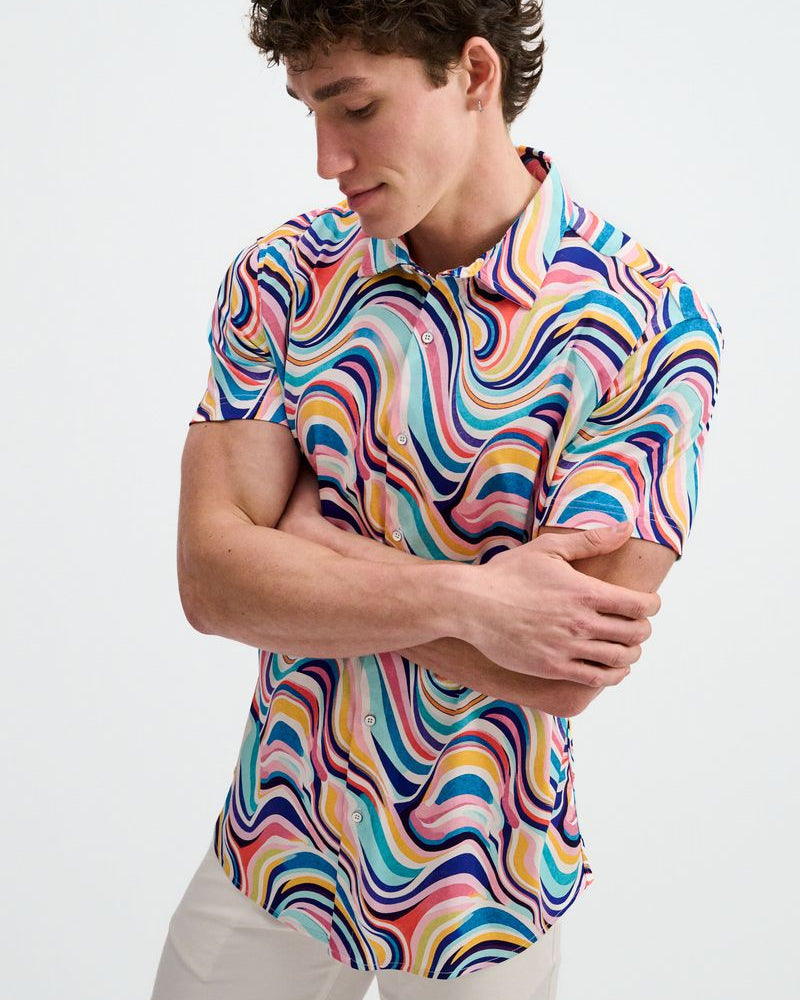 TEAL/MULTI SWIRLS PRINTED COTTON KNIT JERSEY SHORT SLEEVE SHIRT ST-9367