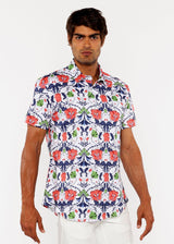 SLATE/SIENNA FLORAL PRINTED COTTON KNIT JERSEY SHORT SLEEVE SHIRT ST-9338