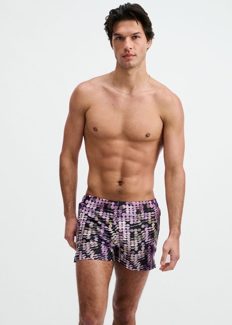 PURPLE/ALOE WAVES PRINTED SWIM SHORTS W/MESH BRIEF LINING ST-8024-14