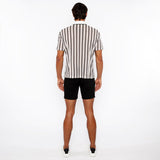 OFF WHITE/MIDNIGHT STRIPE STRETCH OPEN KNIT SHORT SLEEVE SHIRT W/RIB COLLAR ST-24064