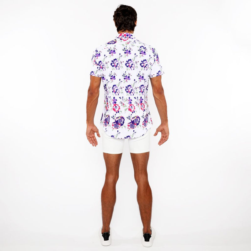 FUCHSIA/SPROUT FLORAL PRINTED COTTON KNIT JERSEY SHORT SLEEVE SHIRT ST-9335