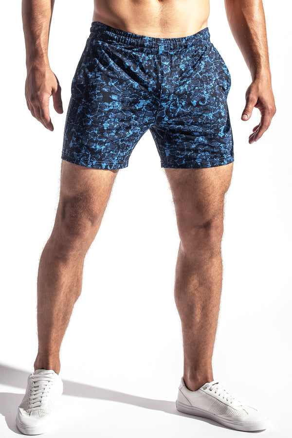 NAVY-CYAN GRUNGE 6" STRETCH MESH PERFORMANCE SHORTS ST-1466-21 Final Sale