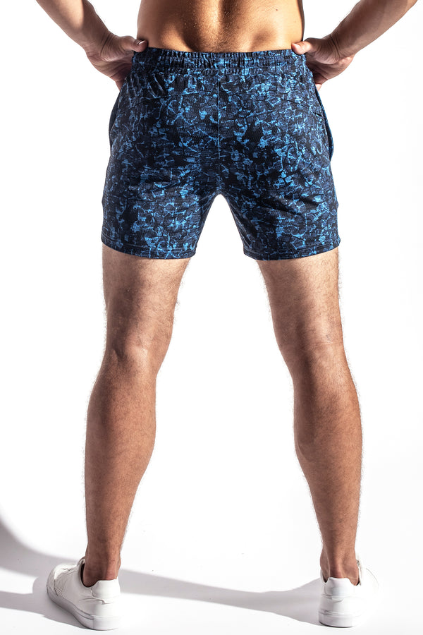 NAVY-CYAN GRUNGE 6" STRETCH MESH PERFORMANCE SHORTS ST-1466-21 Final Sale