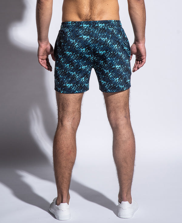 TEAL-NAVY ABSTRACT 6" STRETCH MESH PERFORMANCE SHORTS ST-1466-31 Final Sale