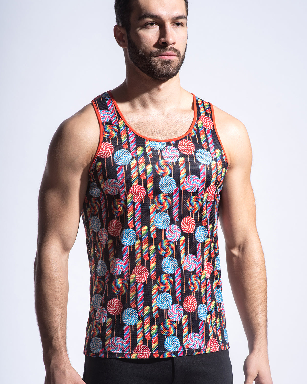BLACK/RAINBOW CANDY POP STRETCH MESH TANK TOP ST-153 Final sale