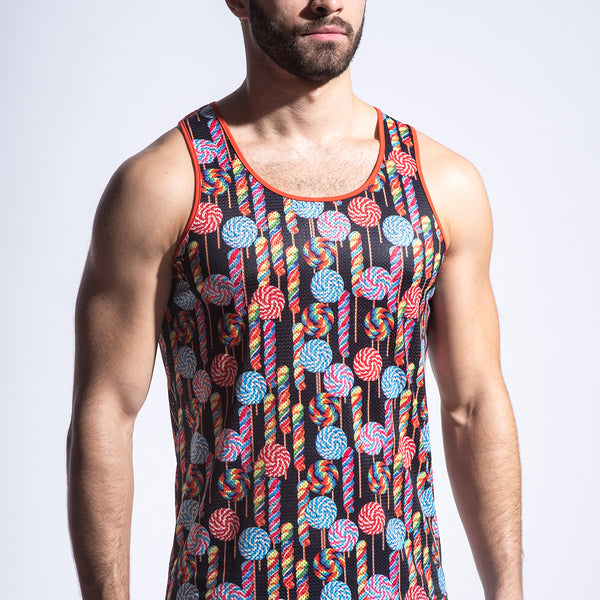 BLACK/RAINBOW CANDY POP STRETCH MESH TANK TOP ST-153 Final sale
