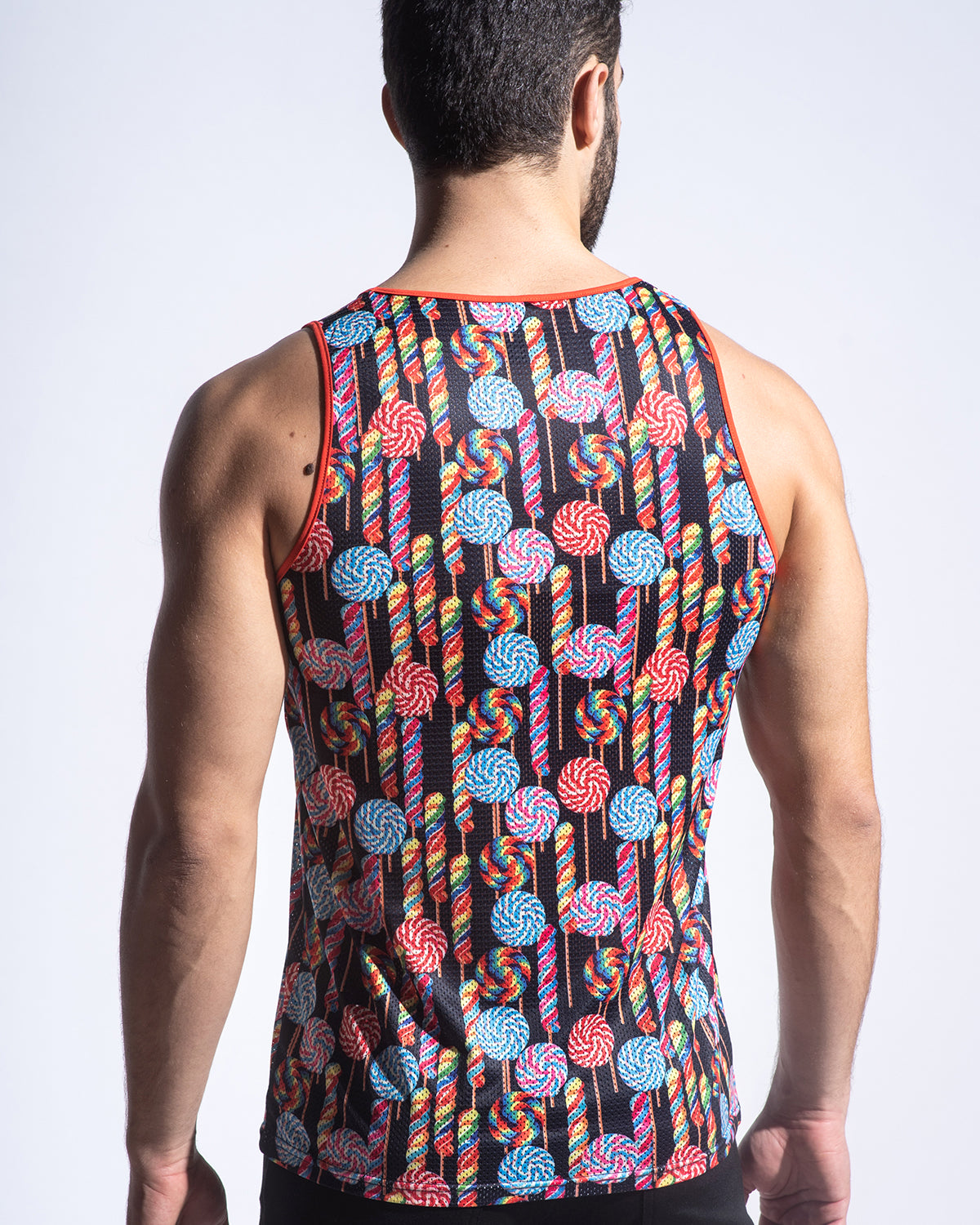 BLACK/RAINBOW CANDY POP STRETCH MESH TANK TOP ST-153 Final sale