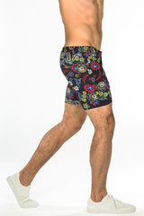 BLUE FLORAL 5" STRETCH KNIT JEANS SHORTS