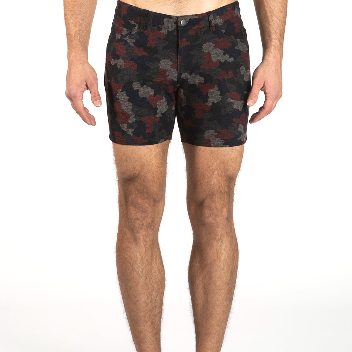 RED CAMO 5" STRETCH KNIT JEANS SHORTS ST-1932 Final Sale