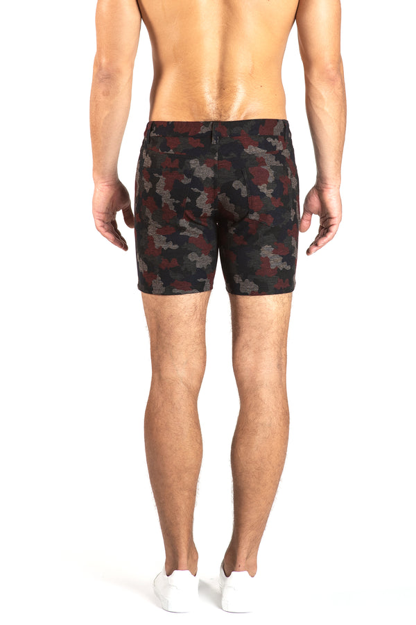 RED CAMO 5" STRETCH KNIT JEANS SHORTS ST-1932 Final Sale