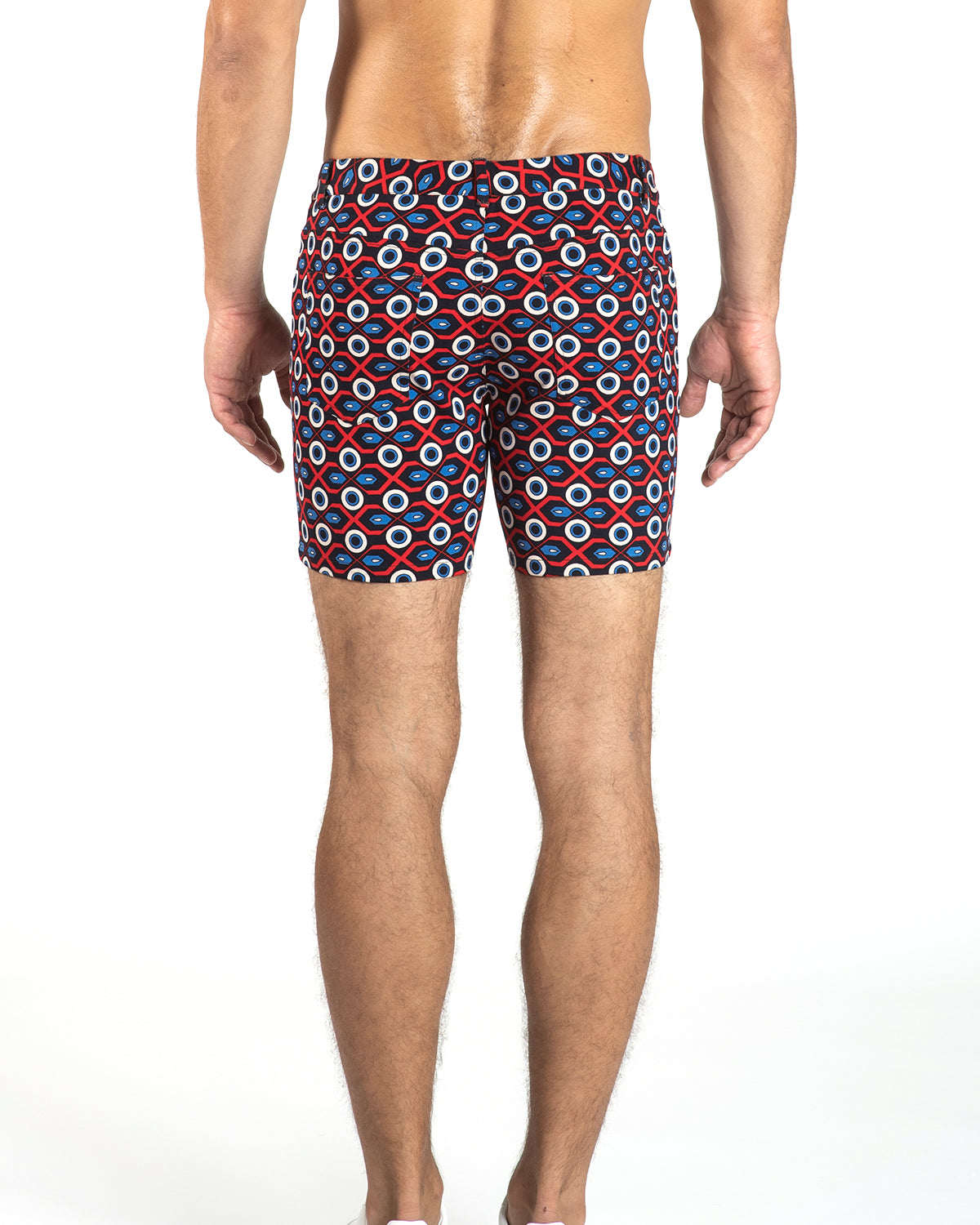 ROYAL/RED GEO CIRCLES 5" STRETCH KNIT JEANS SHORTS Final Sale
