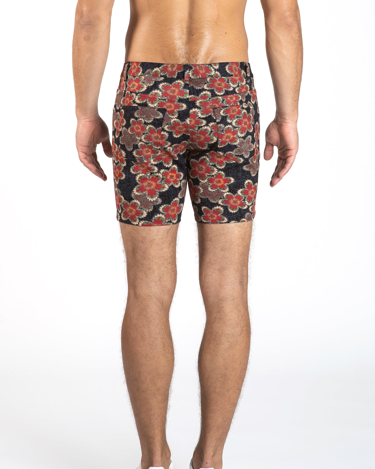 RED/NAVY FLORAL 5" STRETCH KNIT JEANS SHORTS Final Sale