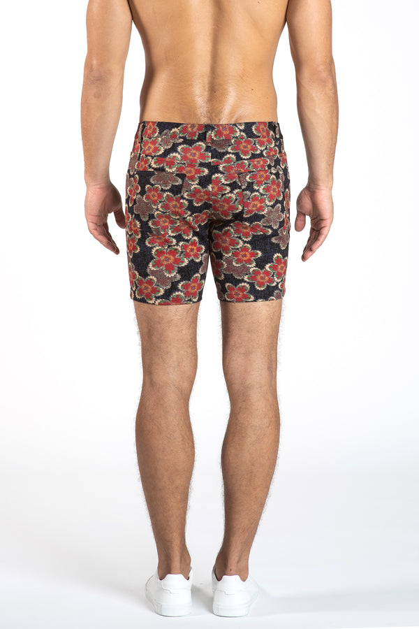 RED/NAVY FLORAL 5" STRETCH KNIT JEANS SHORTS Final Sale