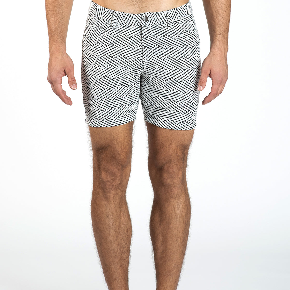 WHITE/BLACK HERRINGBONE 5" STRETCH KNIT JEANS SHORTS- Final Sale