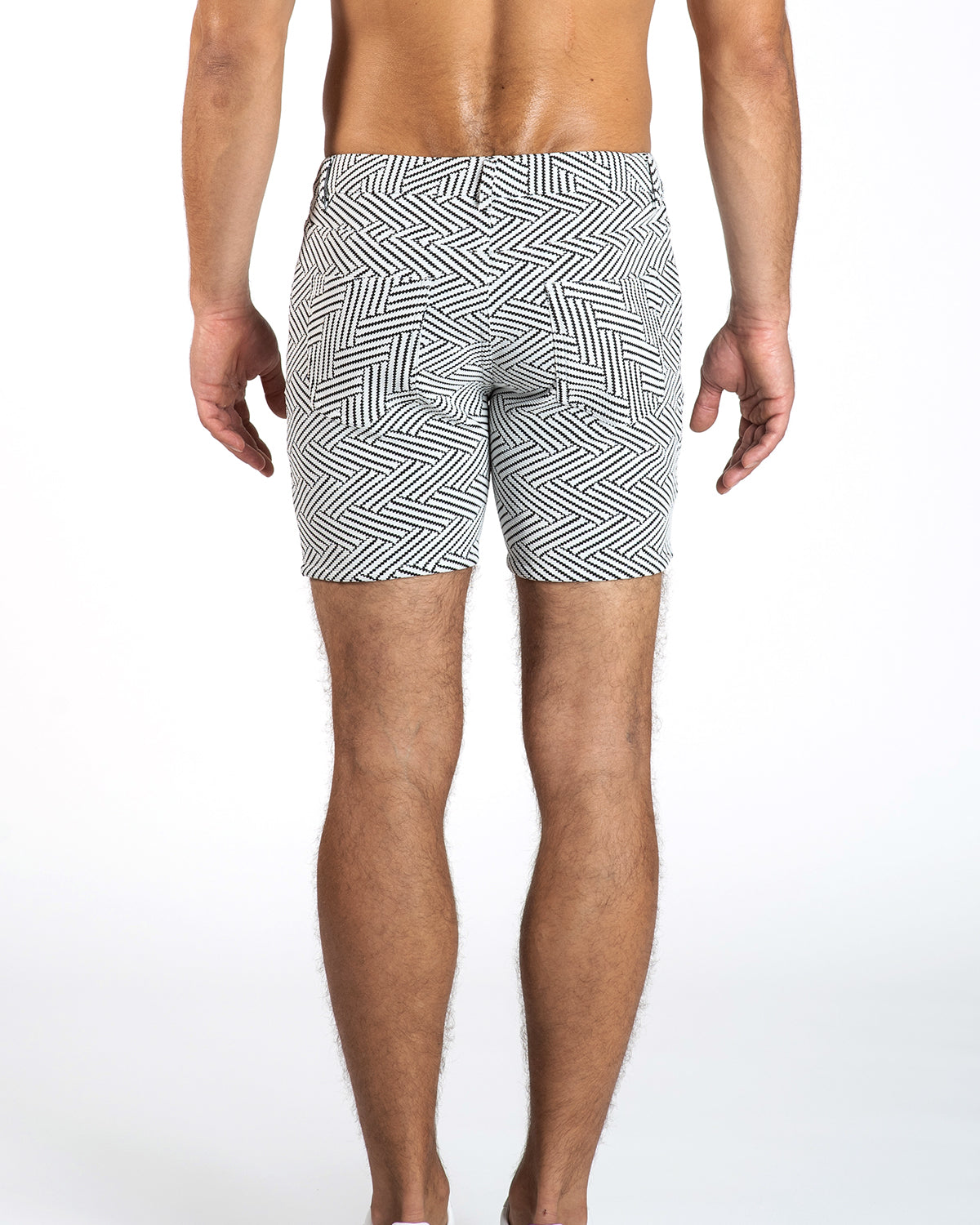WHITE/BLACK HERRINGBONE 5" STRETCH KNIT JEANS SHORTS- Final Sale