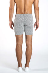 WHITE/BLACK HERRINGBONE 5" STRETCH KNIT JEANS SHORTS- Final Sale