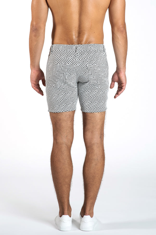 WHITE/BLACK HERRINGBONE 5" STRETCH KNIT JEANS SHORTS- Final Sale
