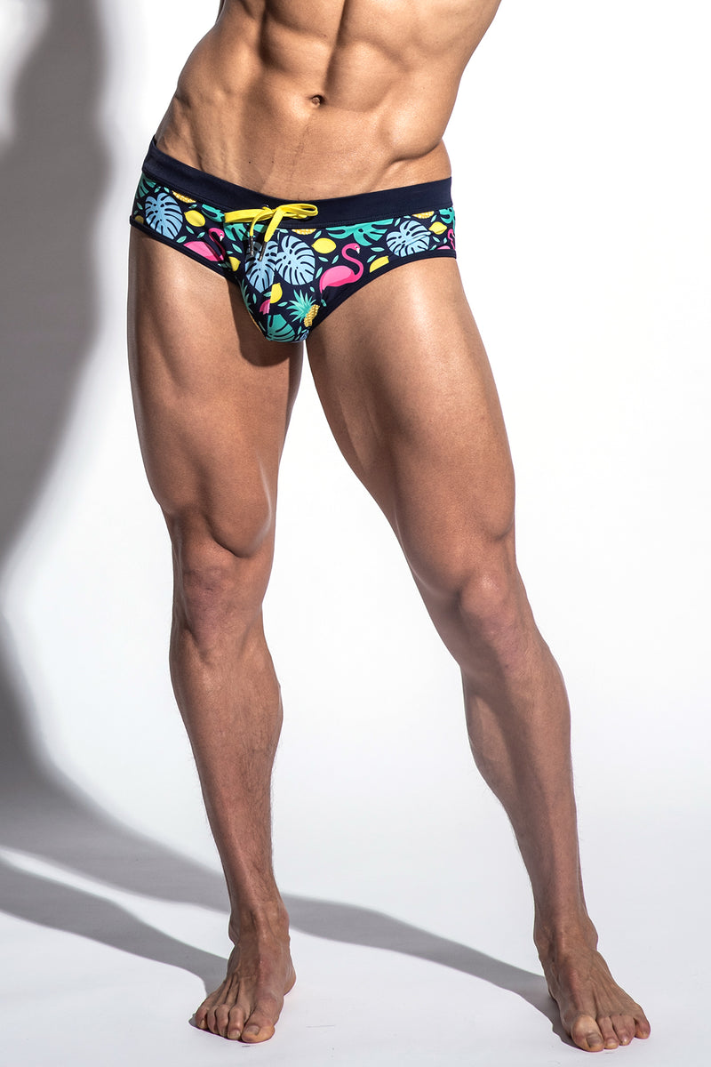 NAVY/PINEAPPLE FREESTYLE SWIM BRIEF W/REMOVABLE CUP ST-8000- Final Sale