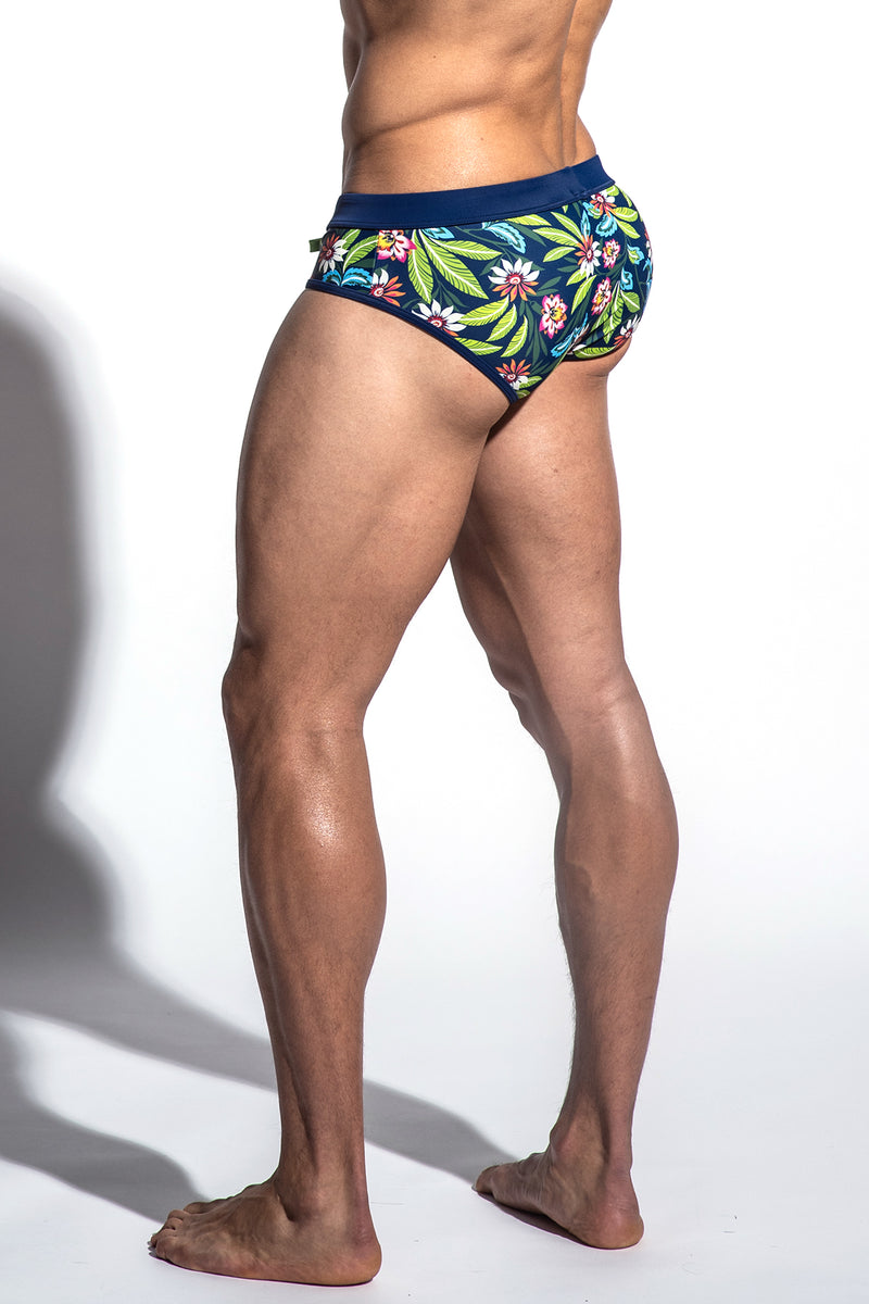 NAVY/TROPICAL FREESTYLE SWIM BRIEF W/REMOVABLE CUP ST-8000- Final Sale