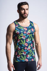 NAVY/GREEN FLORAL STRETCH JERSEY TANK TOP ST-411 Final Sale