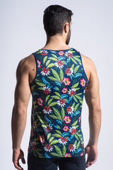 NAVY/GREEN FLORAL STRETCH JERSEY TANK TOP ST-411 Final Sale